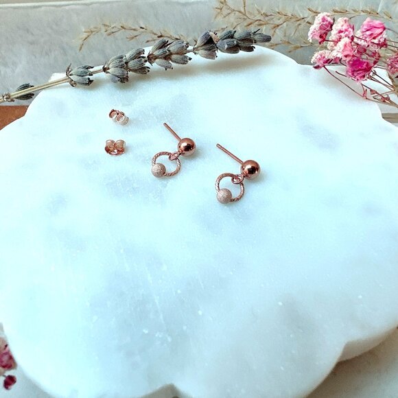 Elegant Rose Gold Stud Earrings with Stardust Bead | Handmade in BC - Picture 4 of 5
